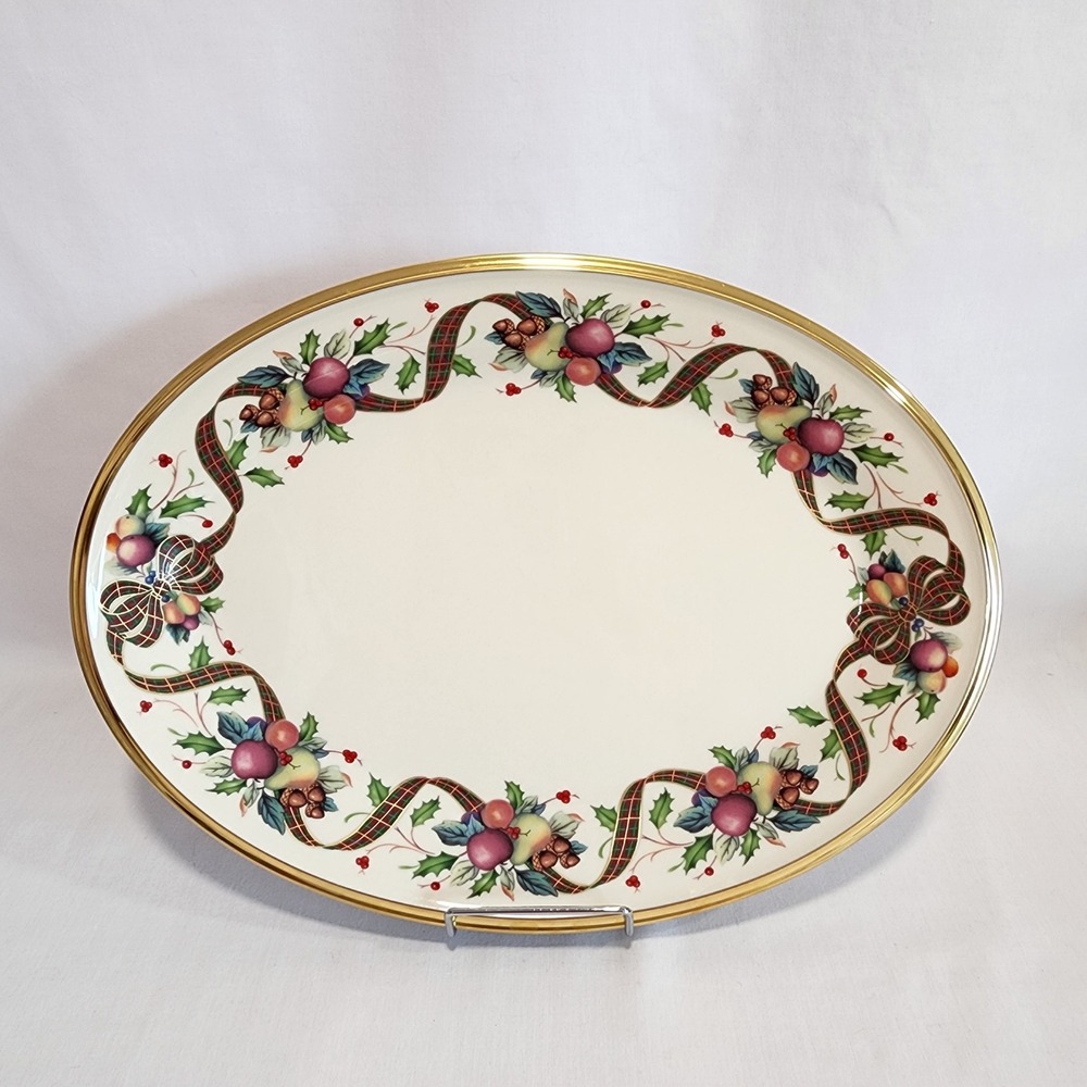 Lenox Holiday Tartan Oval Serving Platter 13.5," Dimension Collection Gold Trim